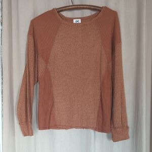 BKE Rust Textured Waffle Knit Corduroy Ribbed Top